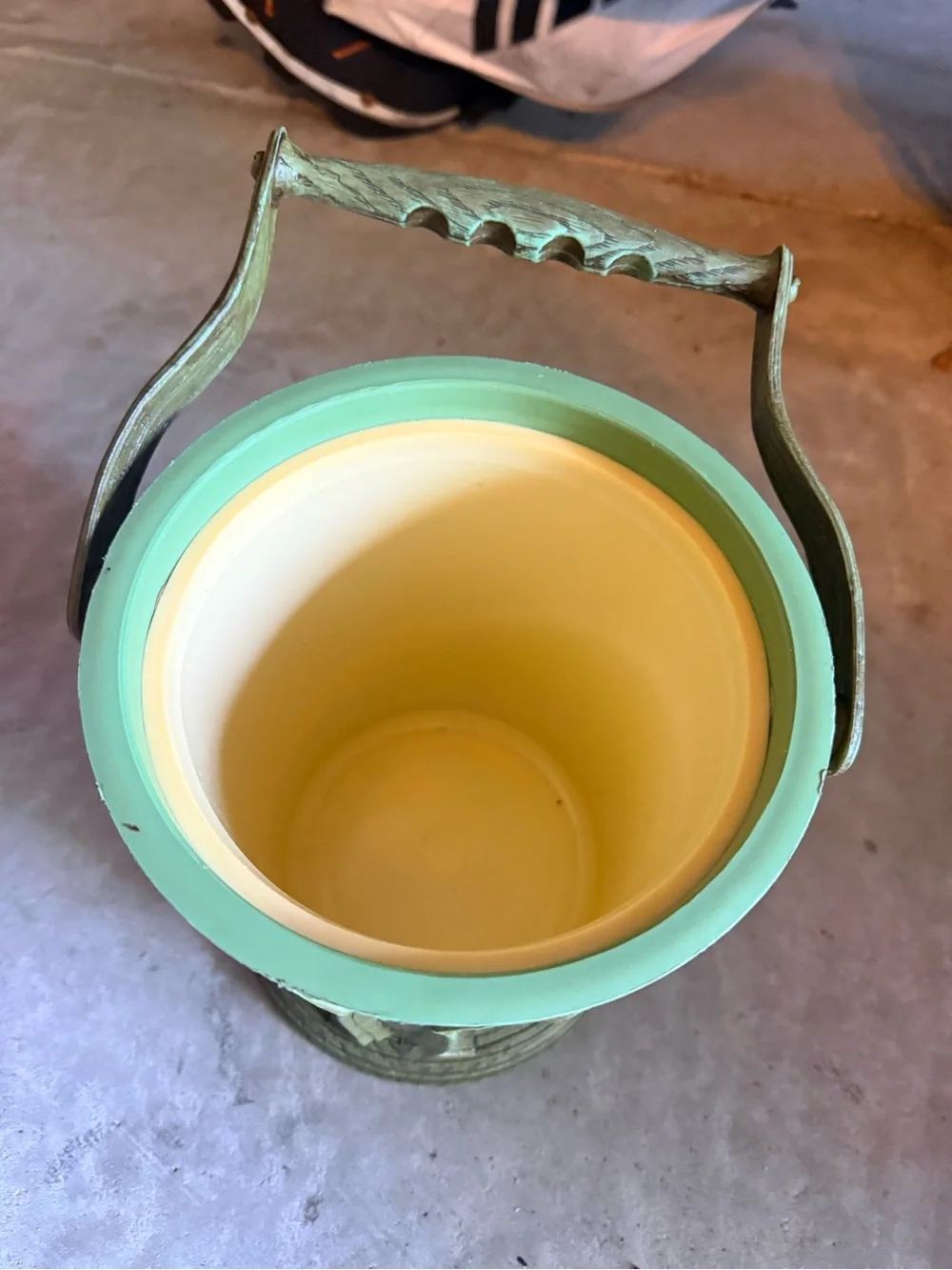 Vintage Carved Grape Motif Decorative Ice Bucket in Distressed Light Green